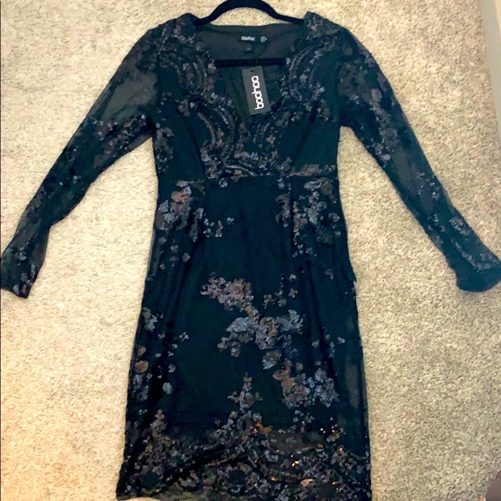 Boutique sequin mesh body con dress size 4